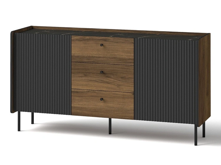 Kommode mit Türen und Schubladen 150 cm Pascale Nussbaum Warmia, Schwarz