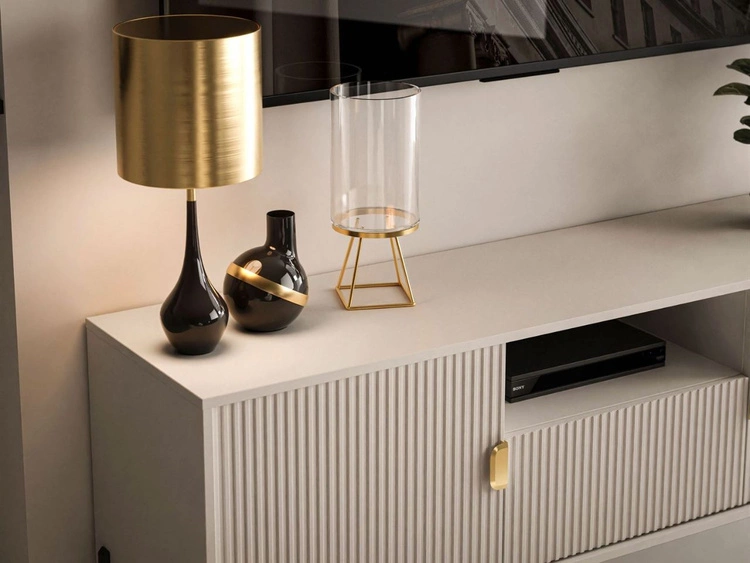 TV-Lowboard zweitürig mit Schublade und schwarzen Metallfüßen Orlean Kaschmir Matt