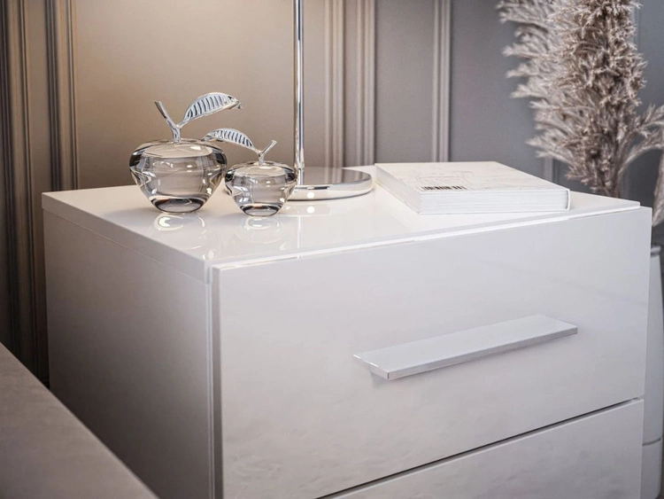 Nachttisch mit zwei Schubladen Nuveo Lux Weiß Hochglanz