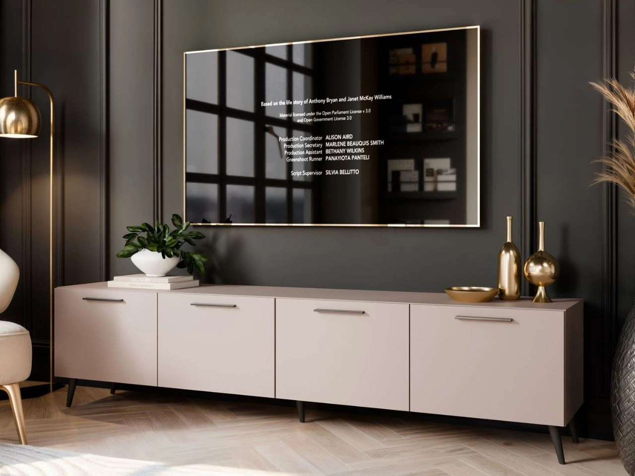 TV-Lowboard mit Türen auf Schwarzen Metallbeinen 200 cm Noaé Kaschmir