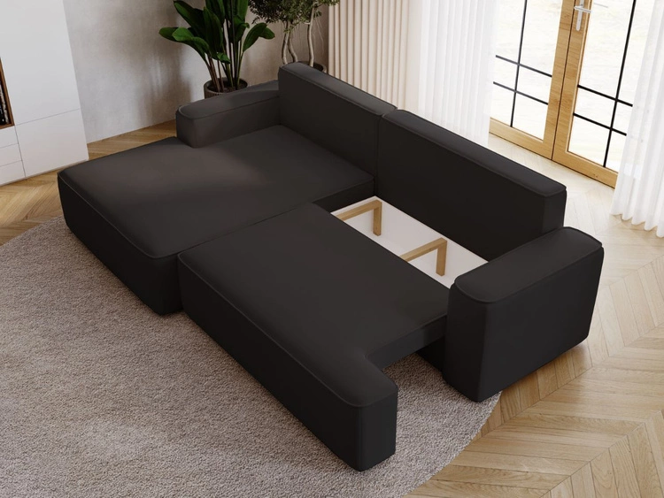 Ecksofa L-Form Links mit Schlaffunktion und Bettkasten California Schwarz