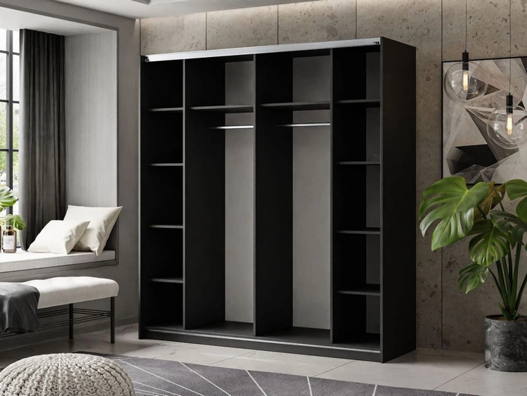 Schwebetürenschrank Zweitüriger mit Spiegel 194 cm Nuveo Schwarz Hochglanz