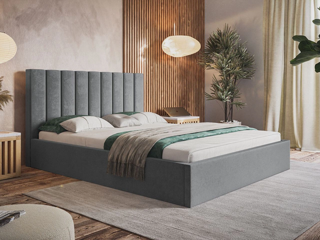 Polsterbett mit Bettkasten und Lattenrost 120x200 Sesto Grau