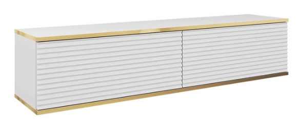 Hänge Lowboard-TV Diolo mit goldenen Einsätzen Weiß 135 cm