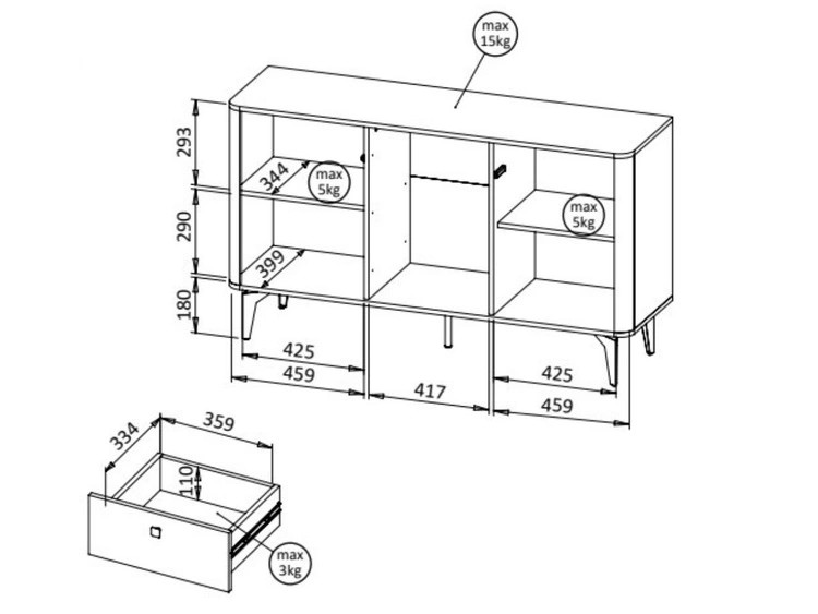 Kommode mit Türen und Schubladen, 140 cm, Arelis Kaschmir, Royal Nussbaum