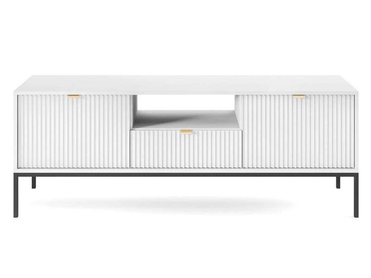 TV-Lowboard mit Schubladen und Türen Amber Weiß, Schwarz Frame