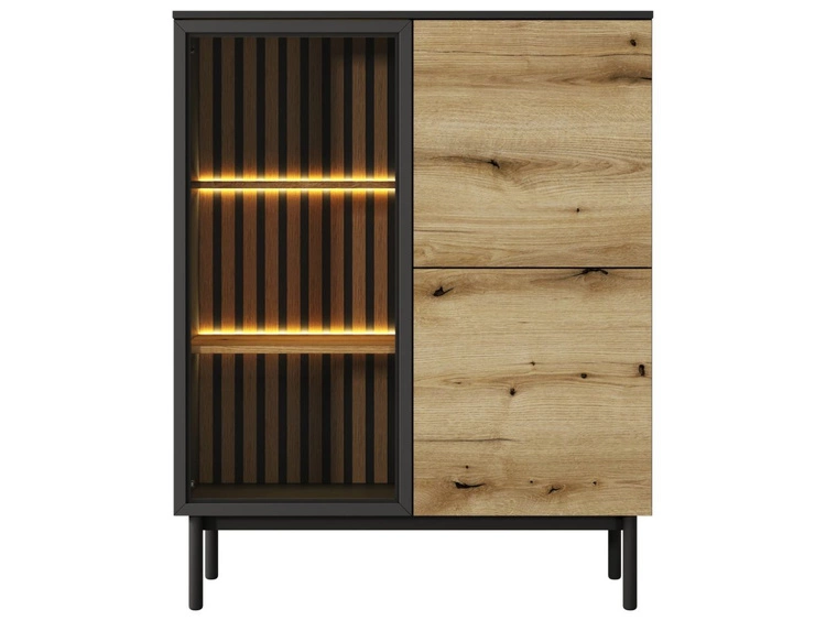 Vitrinenschrank Loara 125 cm Eiche Evoke, Schwarz
