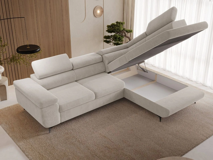 Ecksofa L-Form mit Schlaffunktion und Bettkasten Argon Rechts Hellbeige
