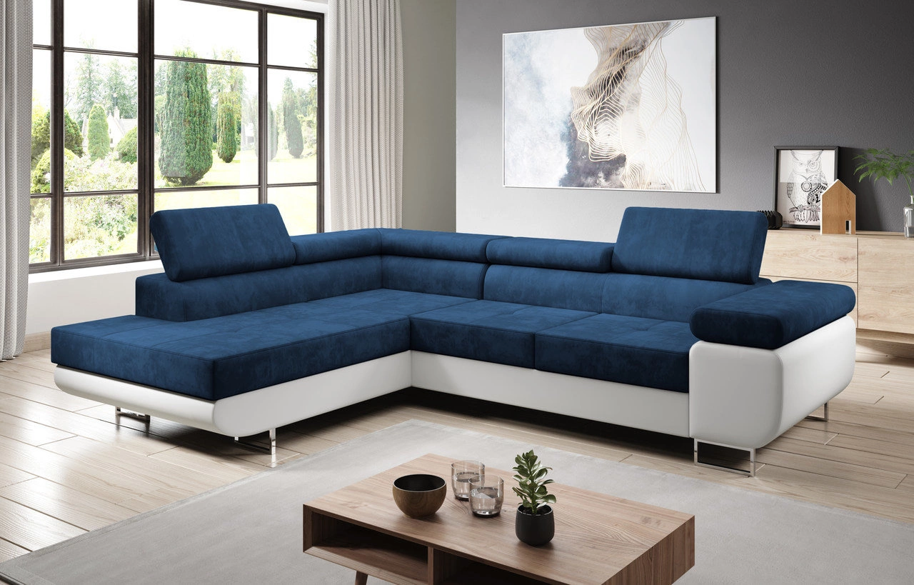 Ecksofa L-Form links Solam L - Dunkelblau / Weiss