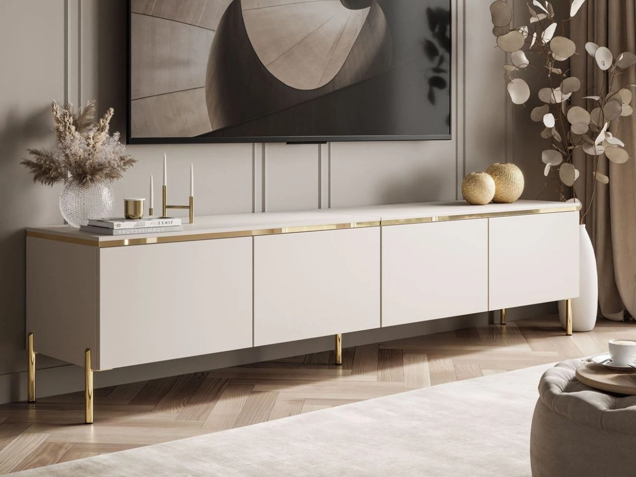 TV-Lowboard im Glamour-Stil mit LED-Beleuchtung Celle, Kaschmir matt