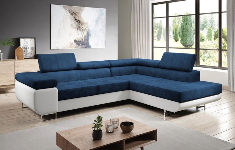 Ecksofa L-Form rechts Solam L - Dunkelblau / Weiss