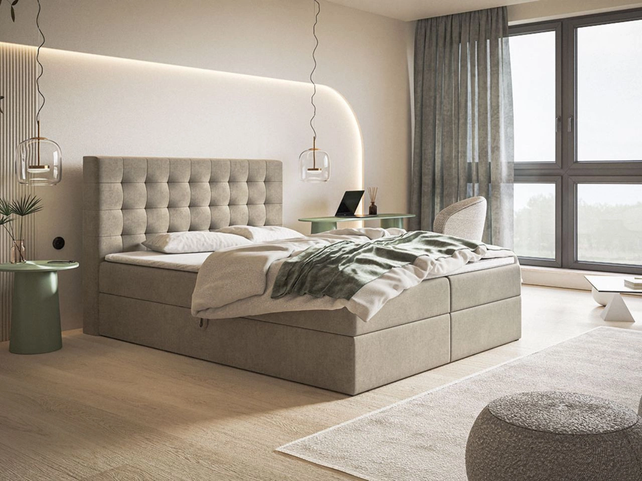 Boxspringbett mit Bettkasten 180x200 Denza Beige