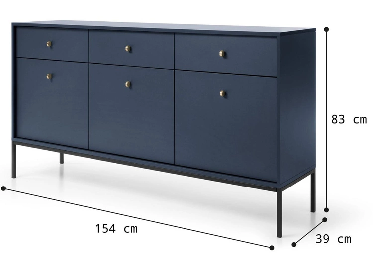 Kommode mit Türen sowie Schubladen mit Schwarz Metallbeinen 154 cm Amor Marineblau