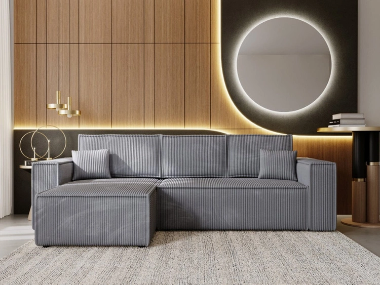 Ecksofa L-Form mit Schlaffunktion und Bettkasten Prato XL Dunkelgrau Links