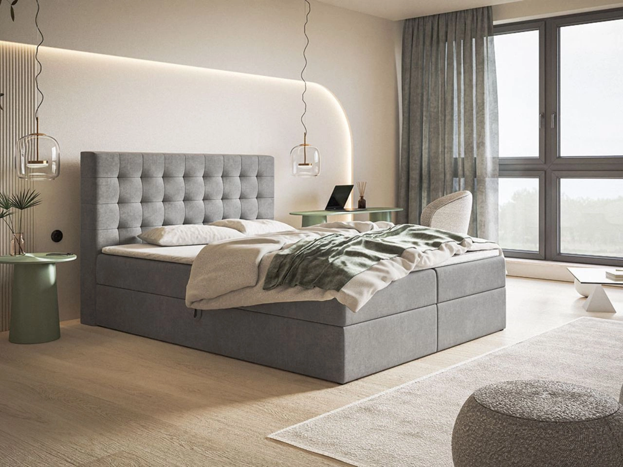 Boxspringbett mit Bettkasten 140x200 Denza Grau