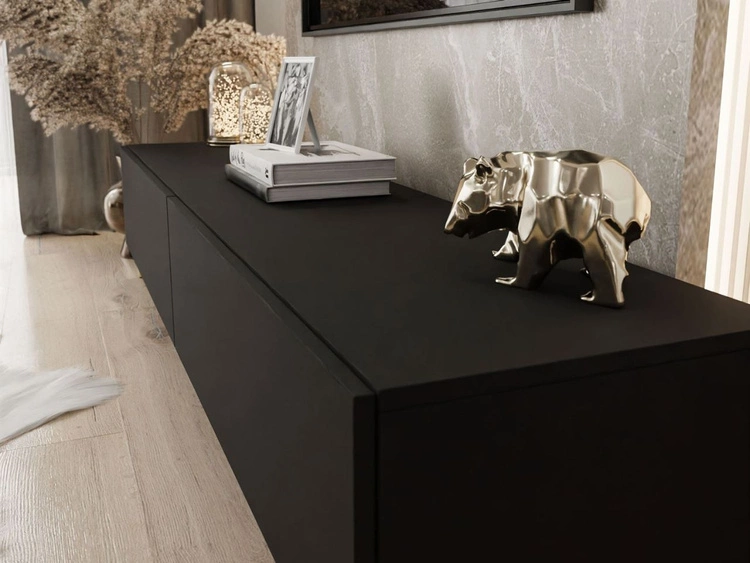 TV-Lowboard mit zwei Türen auf golden Beinen 175 cm mit LED-Beleuchtung Sorelle Schwarz Matt