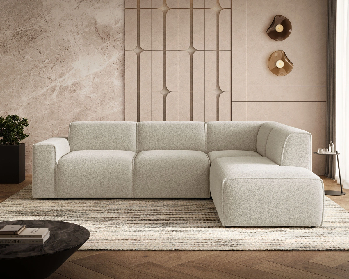 Ecksofa L-Form Rechts Eluno Bouclé-Stoff Beige