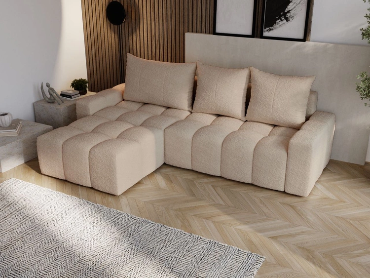 Ecksofa L-Form mit Schlaffunktion und Bettkasten Bresso Beige