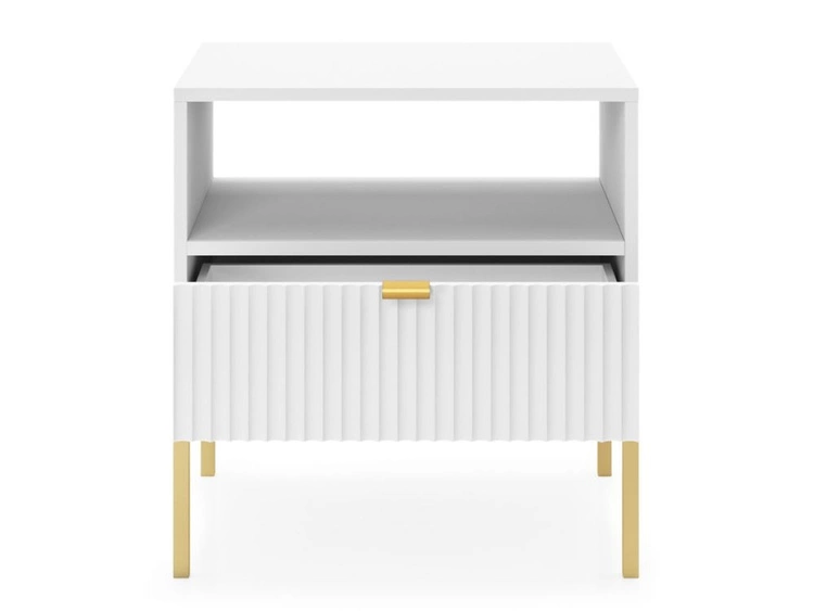 Nachtschrank mit Schublade Amber Weiß, Gold Frame