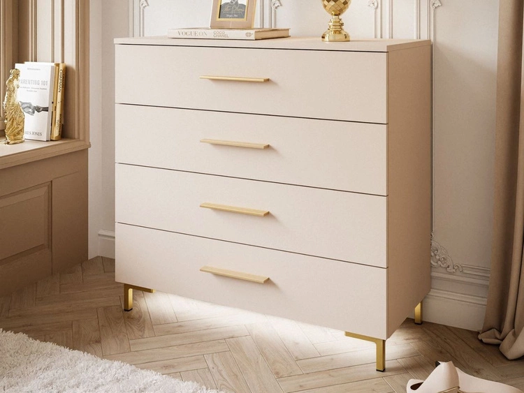 Kommode mit Schubladen und LED-Beleuchtung auf Goldenen Metallbeinen Nuveo Kaschmir