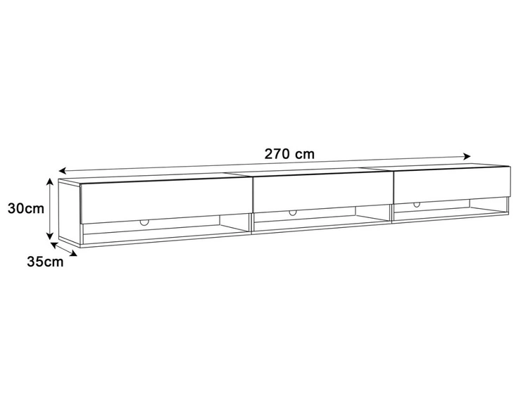 Hänge TV-Schrank 270 cm für Wohnzimmer mit LED-Beleuchtung Aurelie Weiß Hochglanz