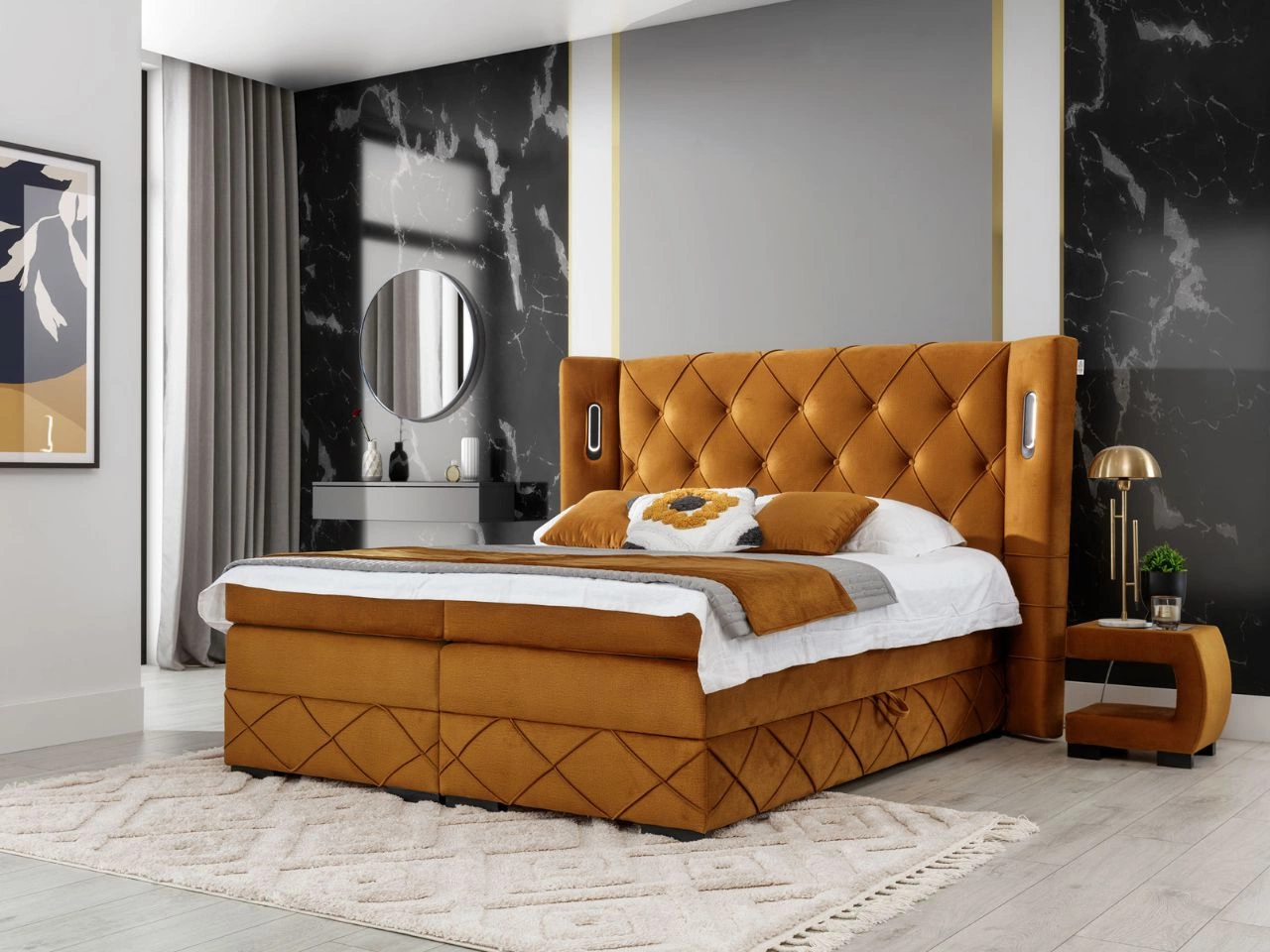 Boxspringbett mit Bettkasten 120x200 Neria Lux Gelb