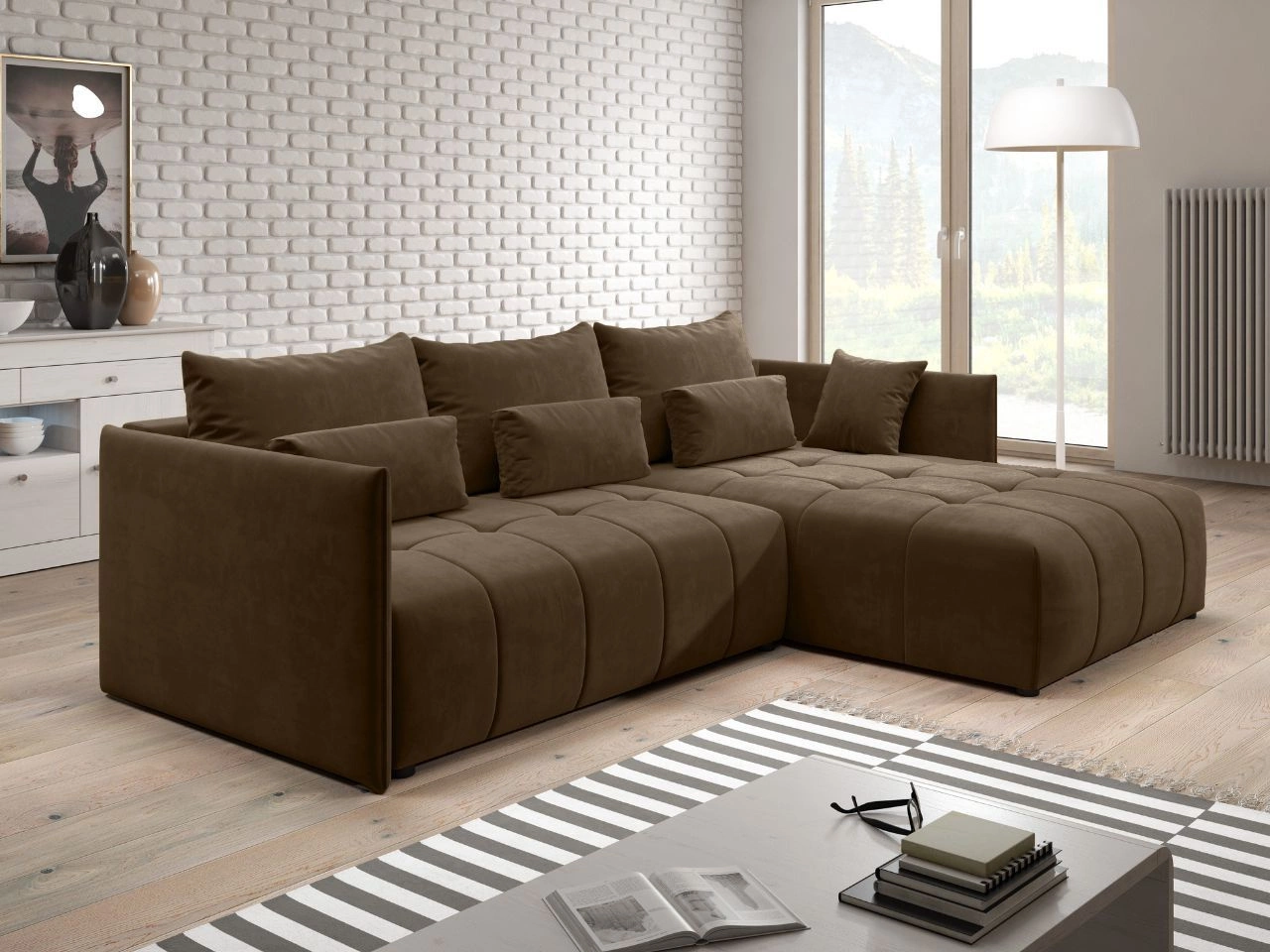 Ecksofa L-Form mit Schlaffunktion und Bettkasten Ardi Braun