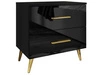 Nachttisch mit Schubladen auf Goldenen Metallbeinen Nuveo Schwarz Hochglanz