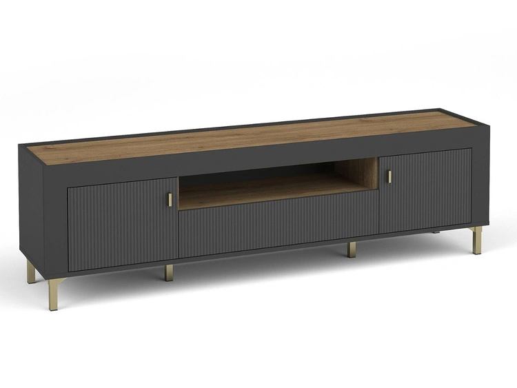 TV-Lowboard mit Schublade und Türen Messina Schwarz