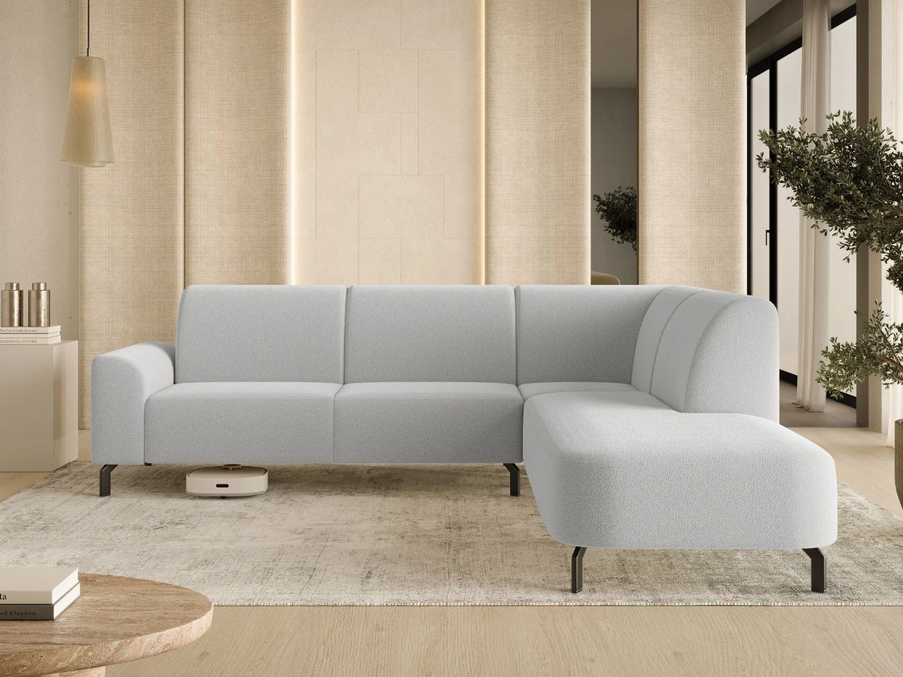 Ecksofa L-Form Rechts Regento Bouclé-Stoff Grau
