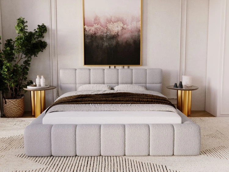 Polsterbett mit Bettkasten und Lattenrost 180x200 Alicante Boucle Grau