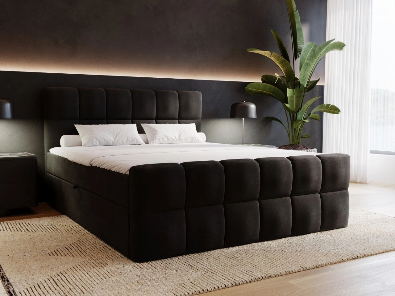 Boxspringbett mit Bettkasten 200x200 Alicante Schwarz