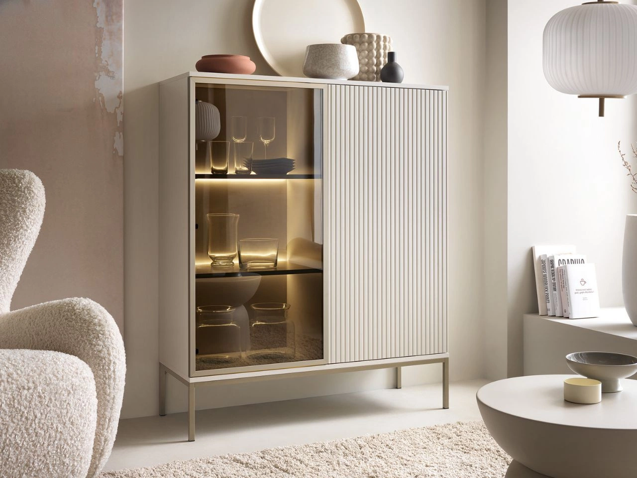 Vitrinenschrank mit Led Deo 126 cm Kaschmir