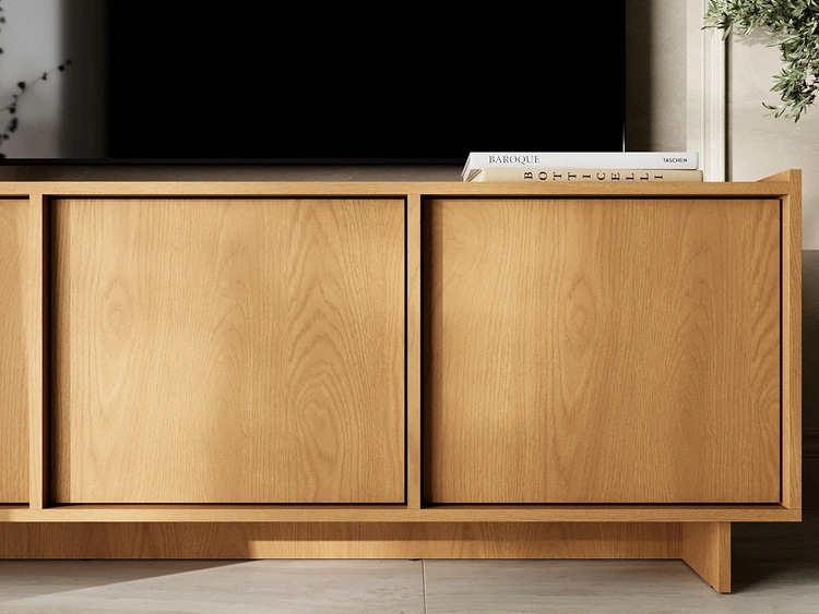Dreitüriges TV-Lowboard 147 cm für Wohnzimmer Azumi Karamell Eiche