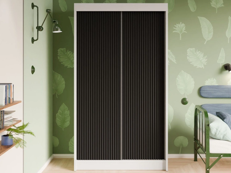 Schiebetürenschrank mit geriffelter Front 120 cm Fano Weiß, Schwarz