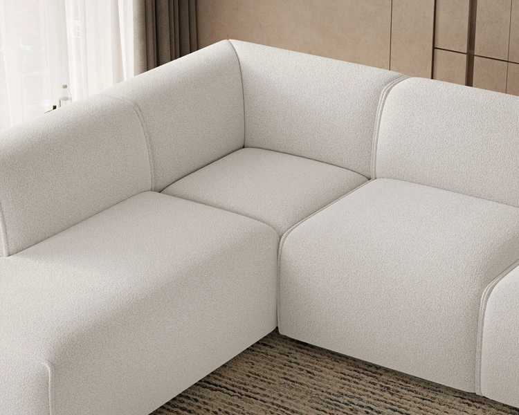 Ecksofa L-Form Links Eluno Bouclé-Stoff Weiß