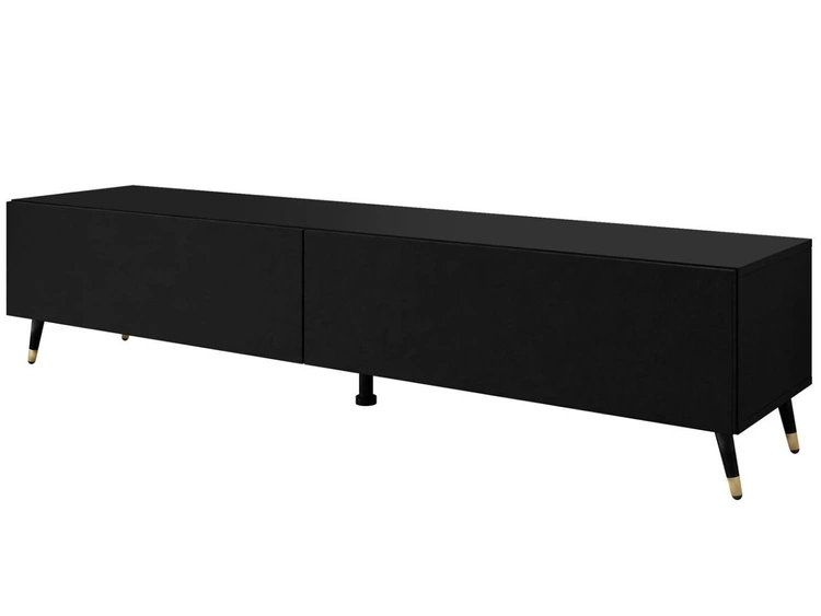 Zweittüriges TV-Lowboard auf schwarz-goldenen Beinen 175 cm mit LED-Beleuchtung Sorelle Schwarz matt