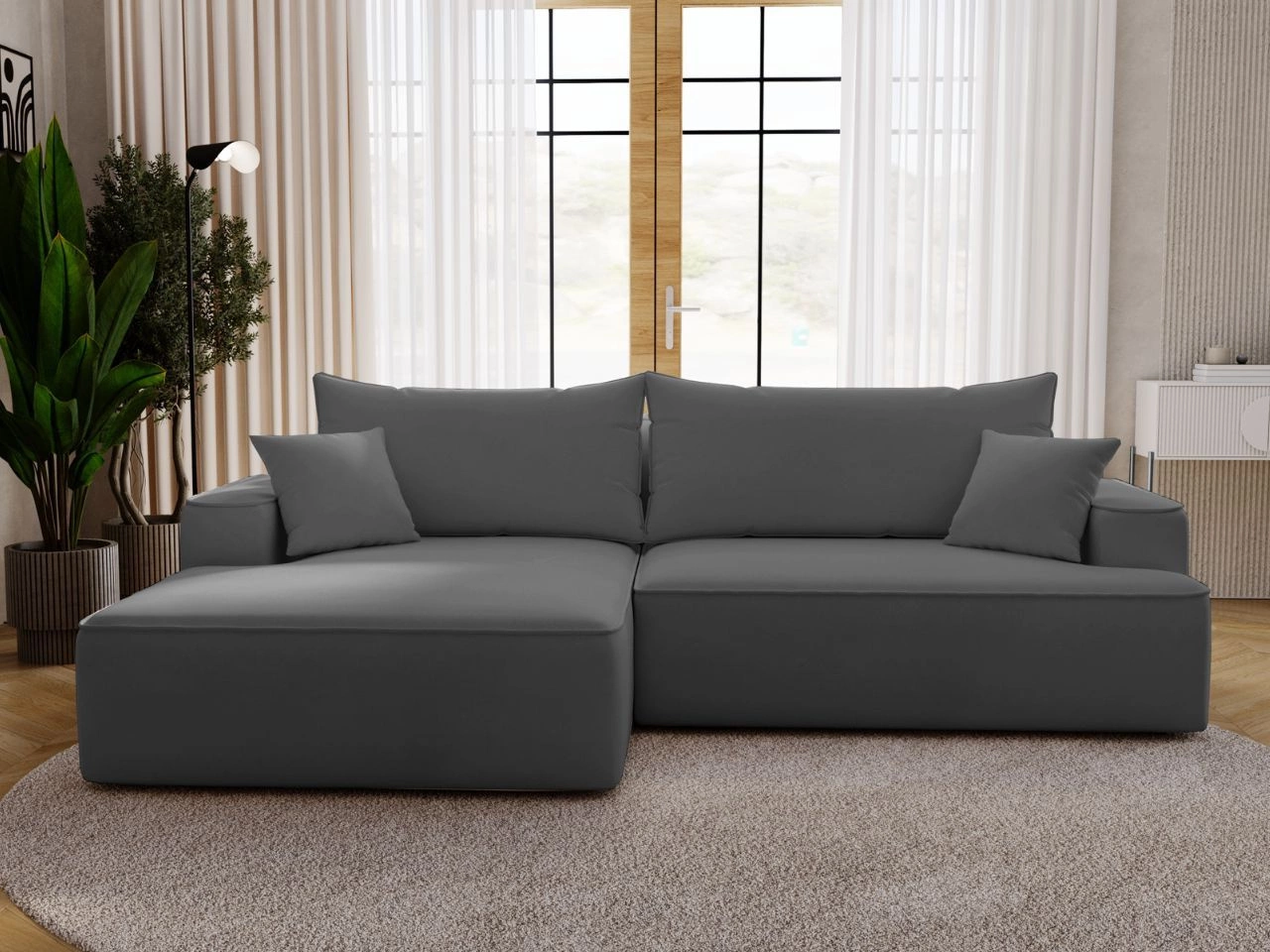 Ecksofa L-Form Links mit Schlaffunktion und Bettkasten California Grau