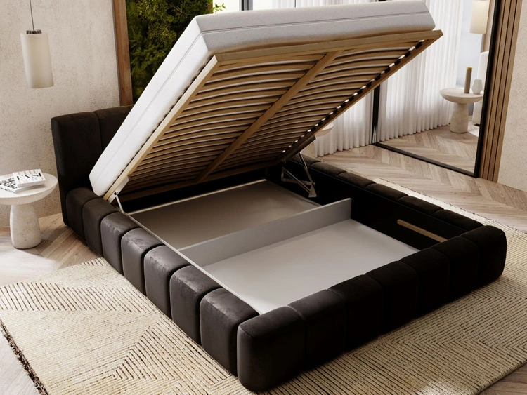 Polsterbett mit Bettkasten und Lattenrost 120x200 Split Schwarz