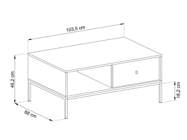 Couchtisch mit Stauraum und Schwarz Metallbeine Amor Beige