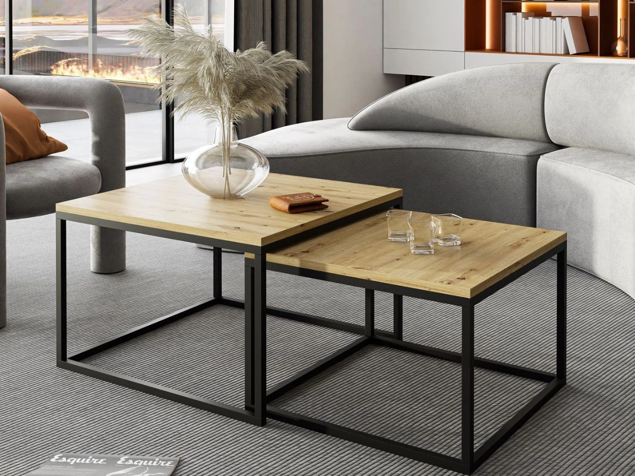 Couchtisch auf schwarzem Gestell Asumi Eiche Artisan 40x46