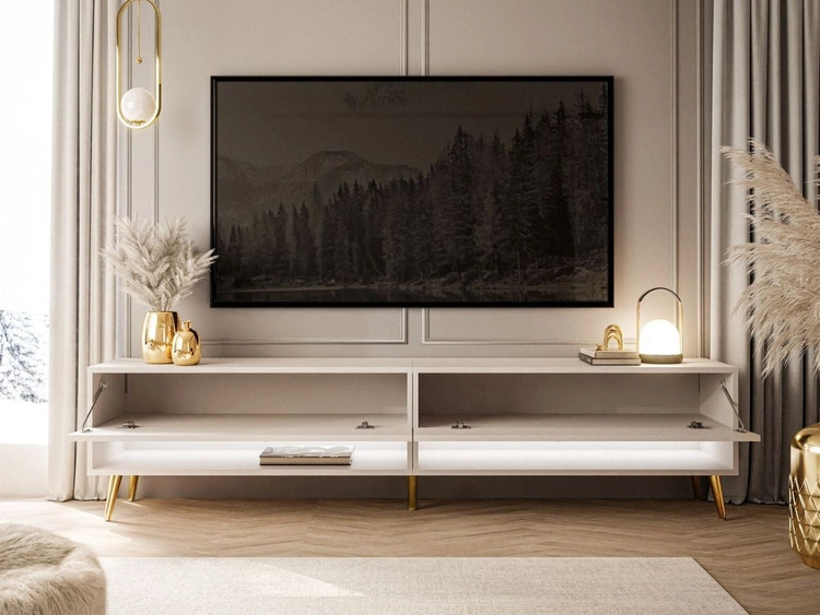 TV-Schrank für das Wohnzimmer 180 cm mit goldenen Beinen und LED-Beleuchtung Aurelie Kaschmir Hochglanz