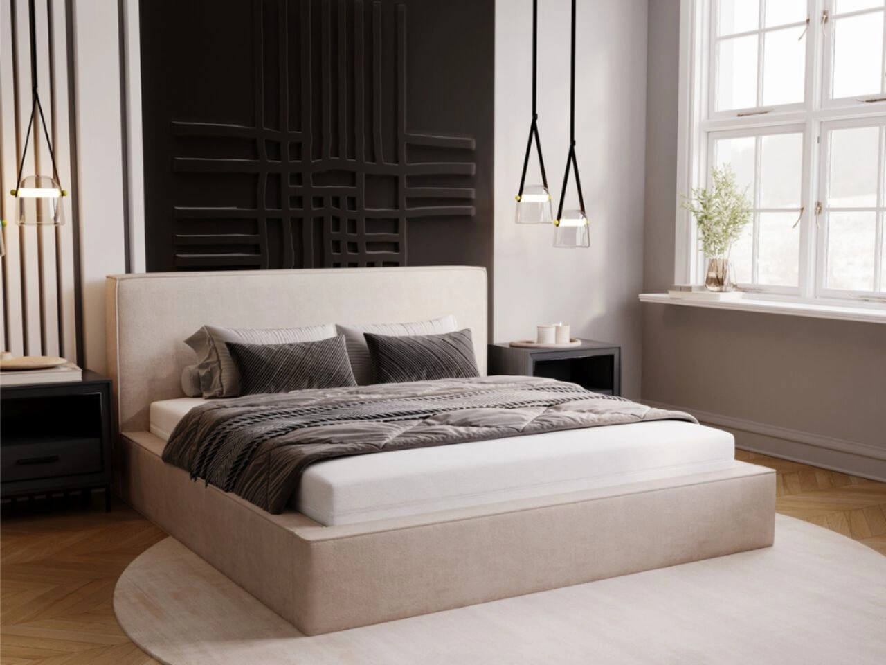 Polsterbett mit Bettkasten und Lattenrost 160x200 Monaco Beige