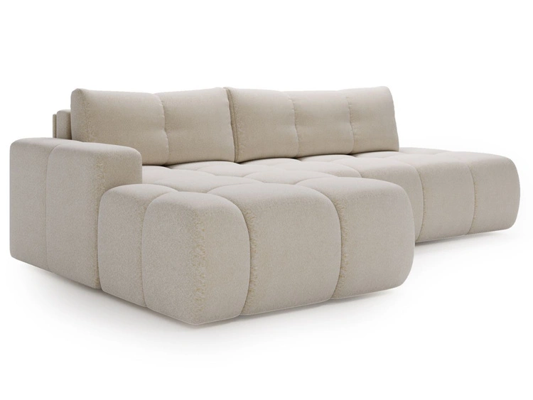 Ecksofa L-Form Links mit Schlaffunktion und Bettkasten Montero Creme