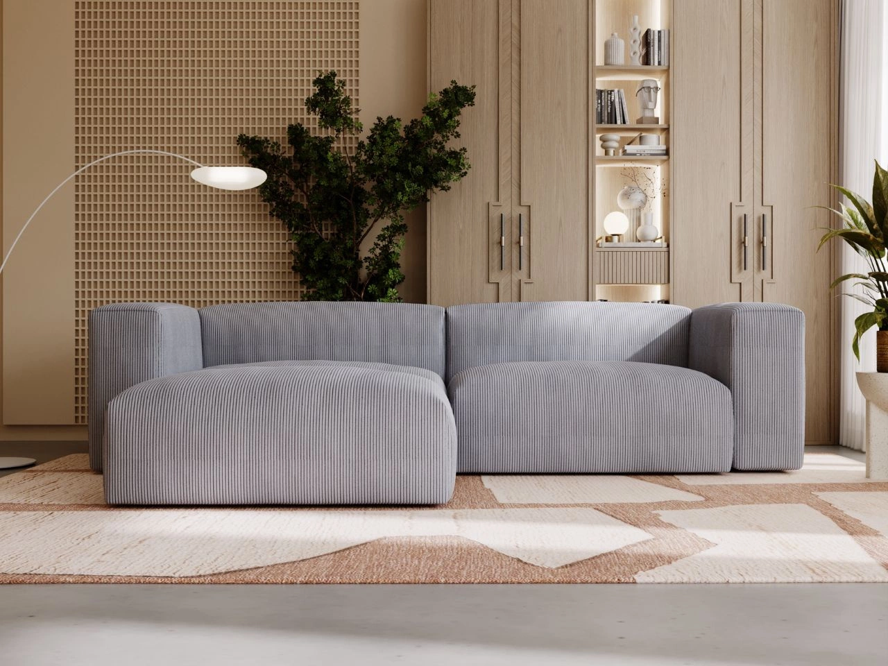 Ecksofa L-Form Links Moderne Cord Ecksofa Landi Grau