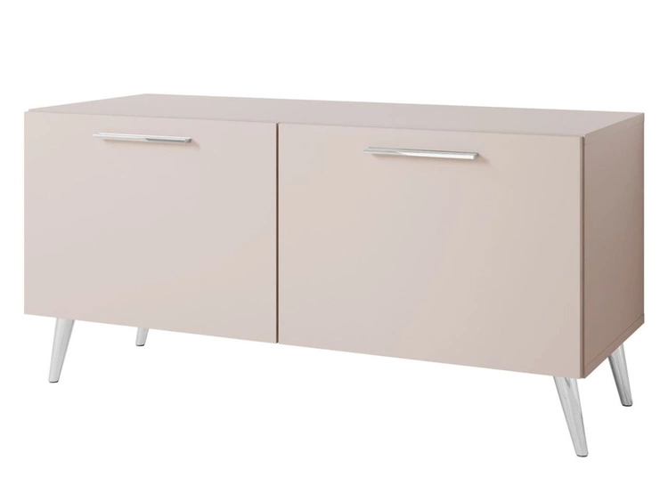 TV-Lowboard mit Türen, Griffen und LED-Beleuchtung auf Silbernen Metallbeinen 100 cm Noaé Kaschmir