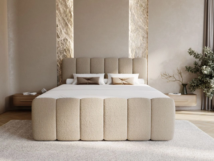 Boxspringbett mit Bettkasten 200x200 Bouclé-Stoff Cloud Braun