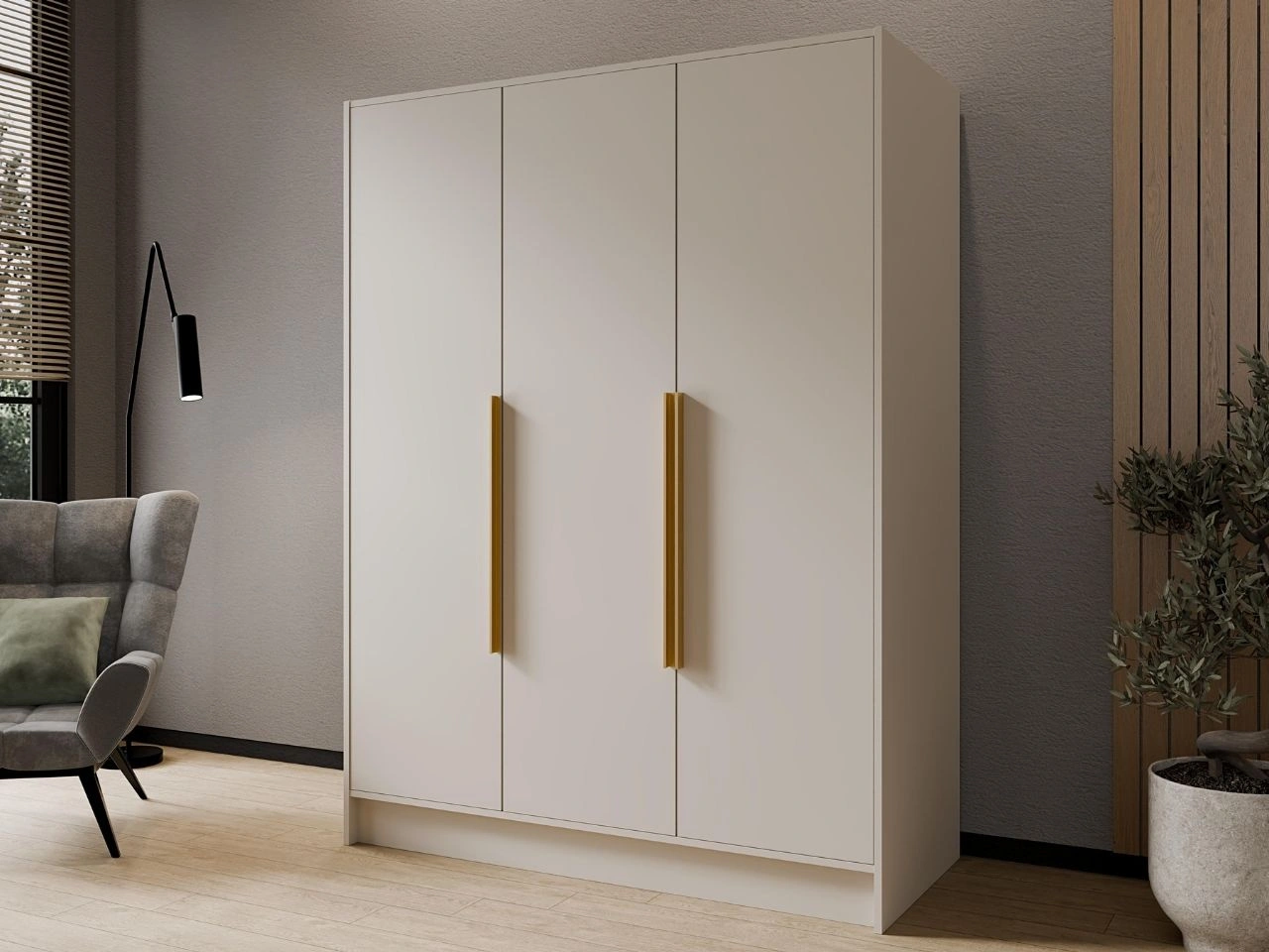 Kleiderschrank 150 cm Perugia Kaschmir mit goldenen Griffen