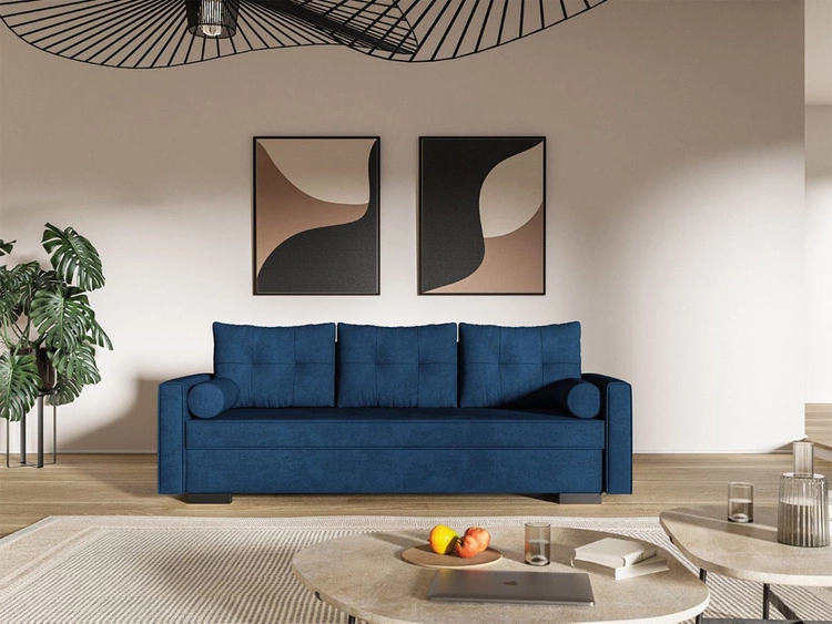 Schlafsofa mit Bettfunktion und Bettkasten Pori Dunkelblau