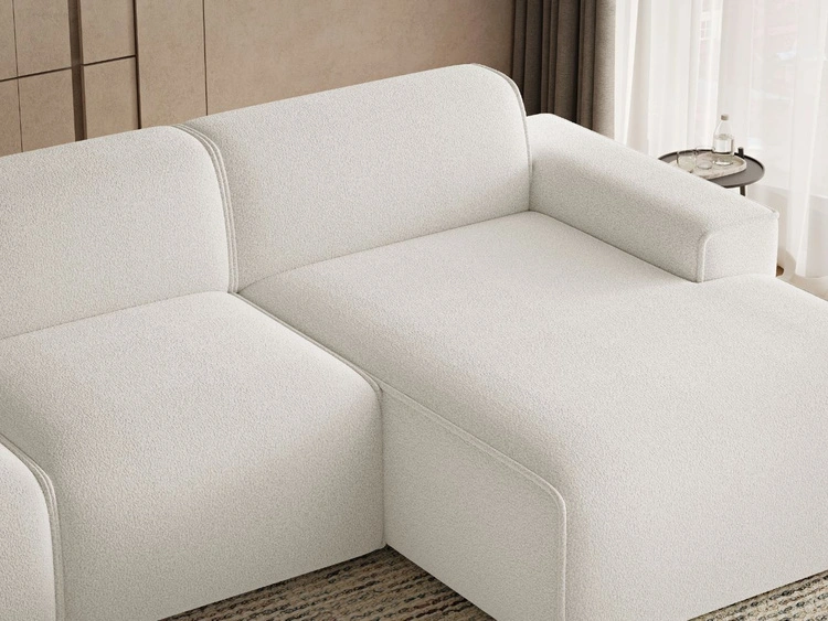 Ecksofa L-Form Rechts Lavia Bouclé-Stoff Weiß
